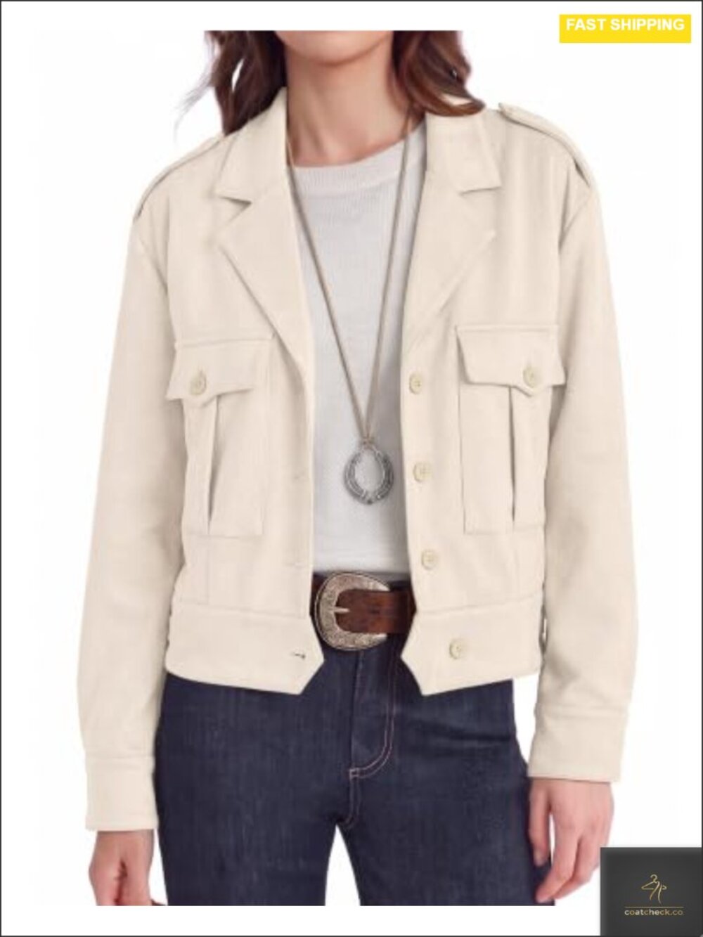 Faux Suede Cropped Jacket Women Long Sleeve Casual Button Down Lapel Collar